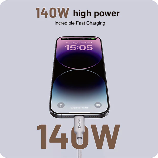 Mazer M-Scorpion-C140-LG InfiniteLink Scorpion Dual USB-C PD140W Fast Charge Cable 1.25M - Light Grey - Image 6