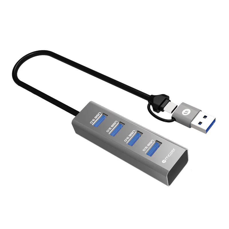 Mazer M-UC2OTG-Duo Dual-Connects (USB-C+USB-A) to USB-A X 4 ports with 5Gbps Data (Grey) - Image 2