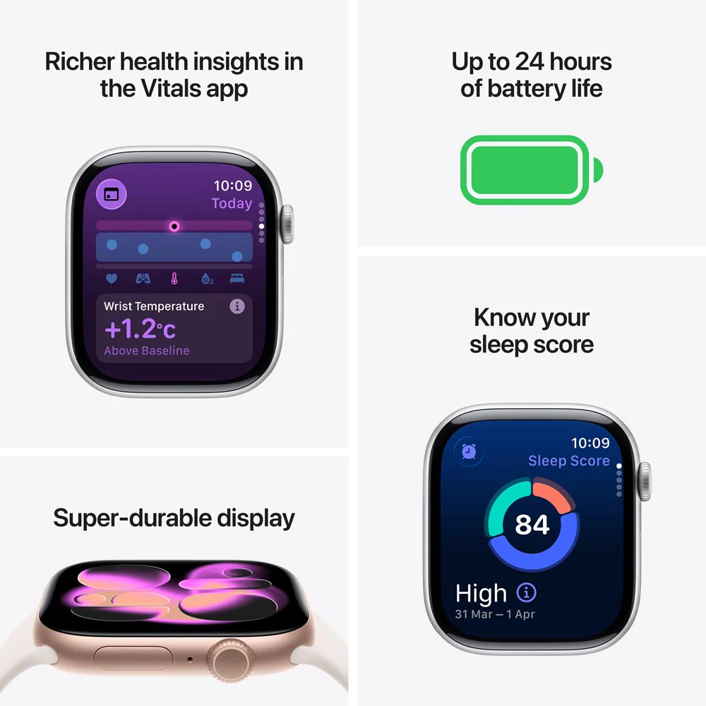 Apple Watch Series 11 GPS 42mm Silver Aluminium Case with Purple Fog Sport Band - S/M - Image 3