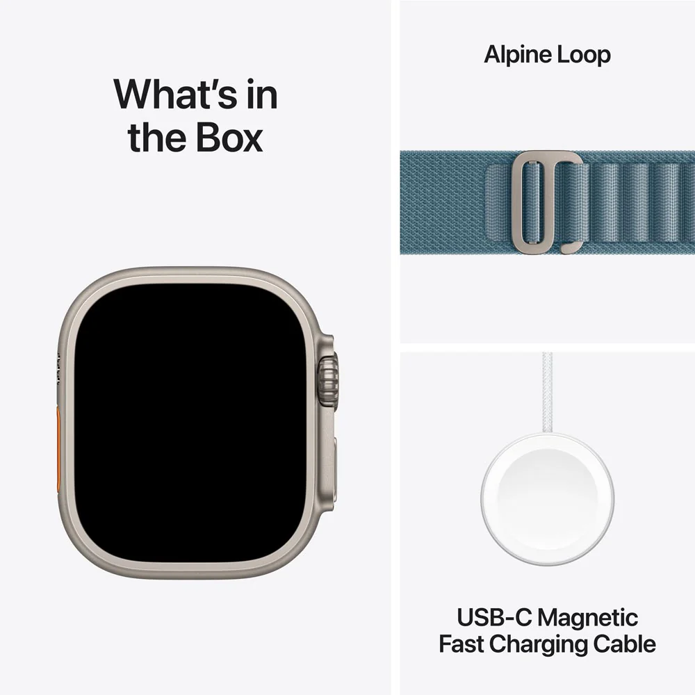 Apple Watch Ultra 3 GPS + Cellular 49mm Natural Titanium Case with Light Blue Alpine Loop - Small - Image 8