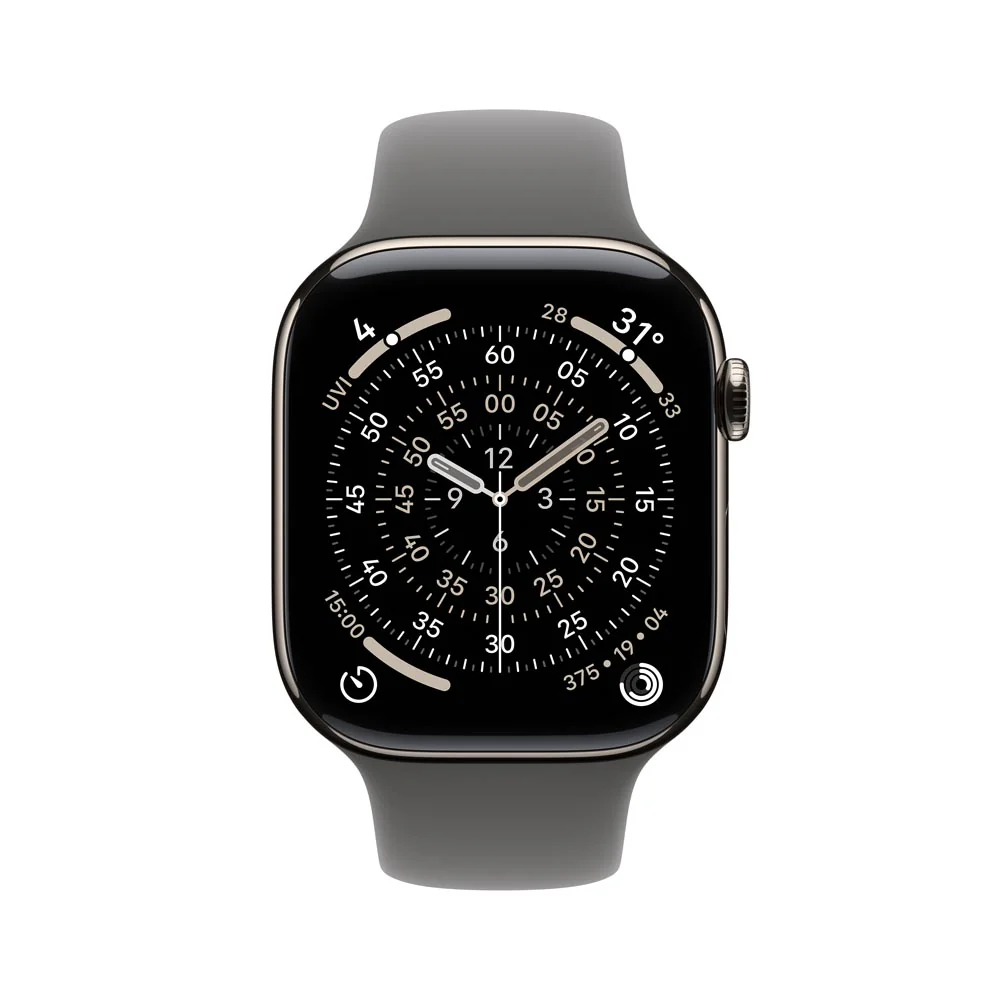 Apple Watch Series 11 GPS + Cellular 42mm Natural Titanium Case with Stone Grey Sport Band - S/M - Image 2