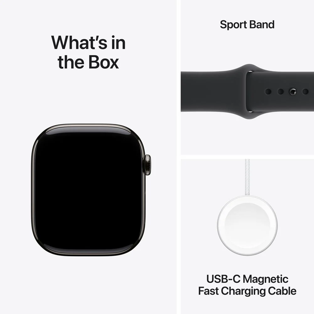 Apple Watch Series 11 GPS + Cellular 42mm Slate Titanium Case with Black Sport Band - S/M - Image 9