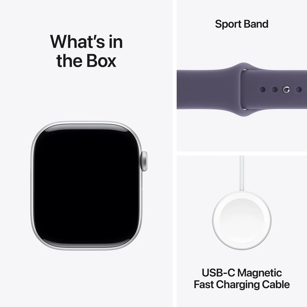 Apple Watch Series 11 GPS + Cellular 46mm Silver Aluminium Case with Purple Fog Sport Band - S/M - Image 9