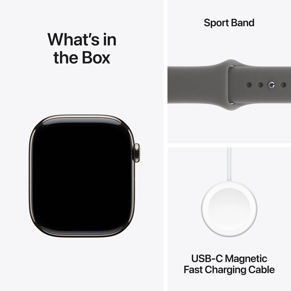Apple Watch Series 11 GPS + Cellular 46mm Natural Titanium Case with Stone Grey Sport Band - M/L - Image 9