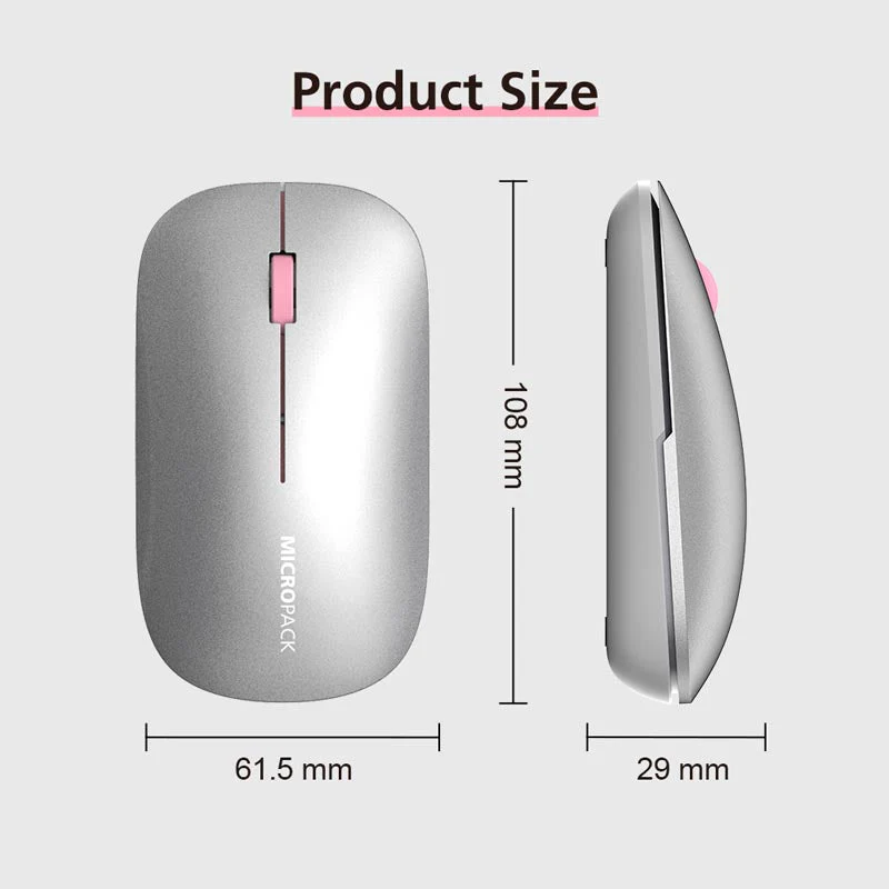 MicroPack ML-203W-GY Lifestyle 2.4G+Bluetooth Rechargeable Wireless Mouse, Grey - Image 2