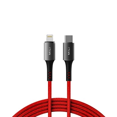 MILI HI-L90 USB-C to Lightning Charging Cable 1M (Black + Red) - Image 2