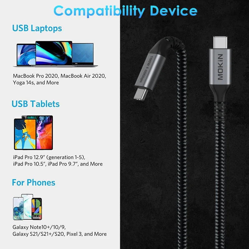 Mokin CC0118 USB4 40Gbps 100W PD USB C Cable 1.8m (Grey) - Image 2