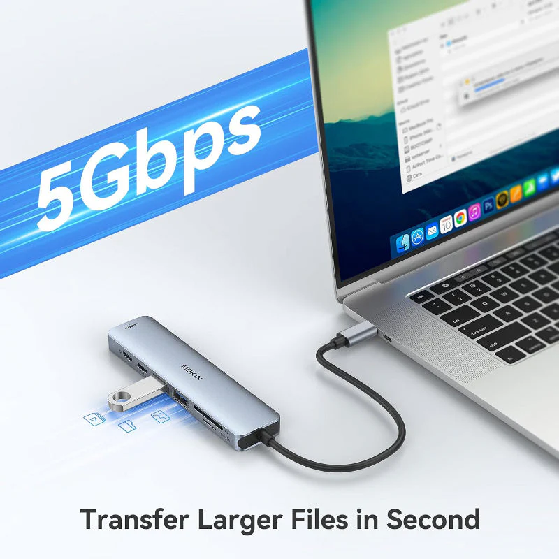 Mokin MOUC0119 7-In-1 USB-C to HDMI+USB-C3.0+2USB-A 3.0+SD/TF+PD (Grey)
