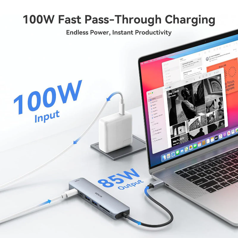 Mokin MOUC0119 7-In-1 USB-C to HDMI+USB-C3.0+2USB-A 3.0+SD/TF+PD (Grey) - Image 2
