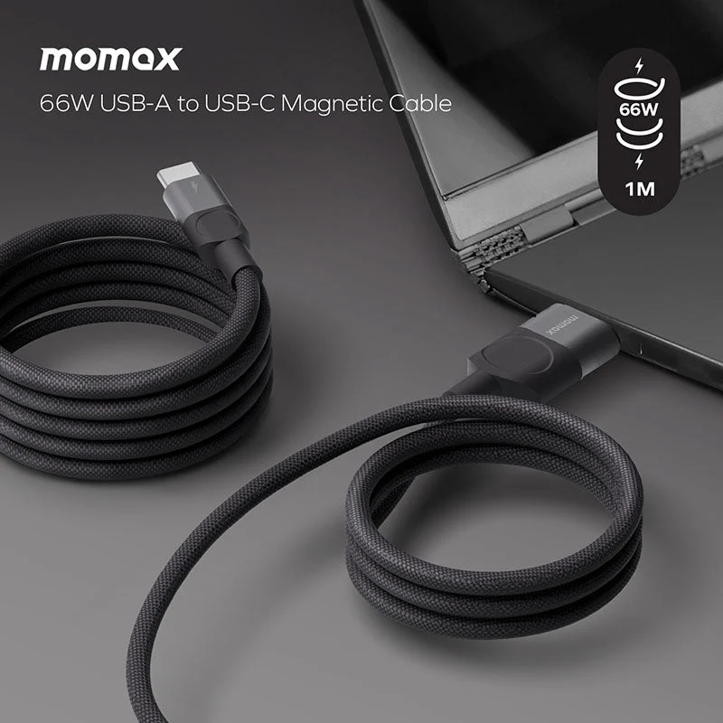 Momax DA57D USB-A to USB-C Magnetic Cable 66W (1M) - Black