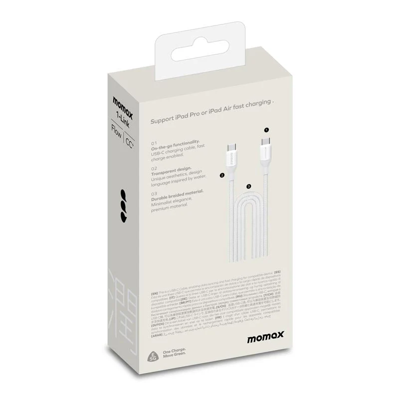 Momax DC26W 1-Link  Flow 100W USB-C to USB-C Braided Cable (3M) White