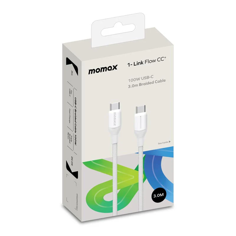 Momax DC26W 1-Link  Flow 100W USB-C to USB-C Braided Cable (3M) White - Image 5
