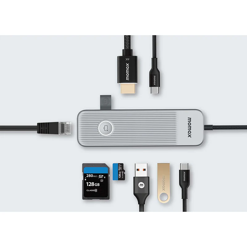 Momax DH18E ONELINK 8-in-1 Multi-Function USB-C Hub (Grey) - Image 4