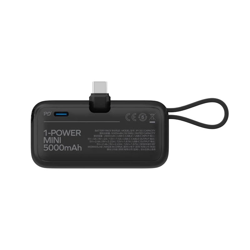 Momax IP130D 5000mAh PD20W 3-In-1 Built-in USB-C Powerbank (Black) - Image 4