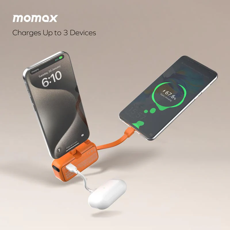 Momax IP130DM 5000mAh PD20W 3-In-1 Built-in USB-C Powerbank (Orange) - Image 6