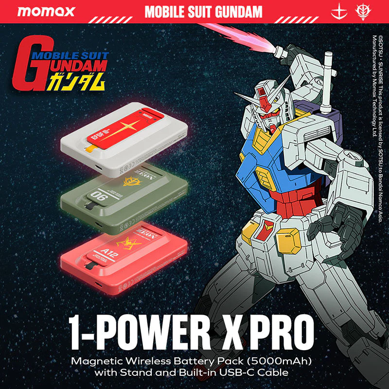 Momax IP131GDW 1-Power X Pro 20W 5,000mAh Magnetic Wireless Power Bank with Built-in USB-C Cable - RX-78-2 Gundam - Image 7