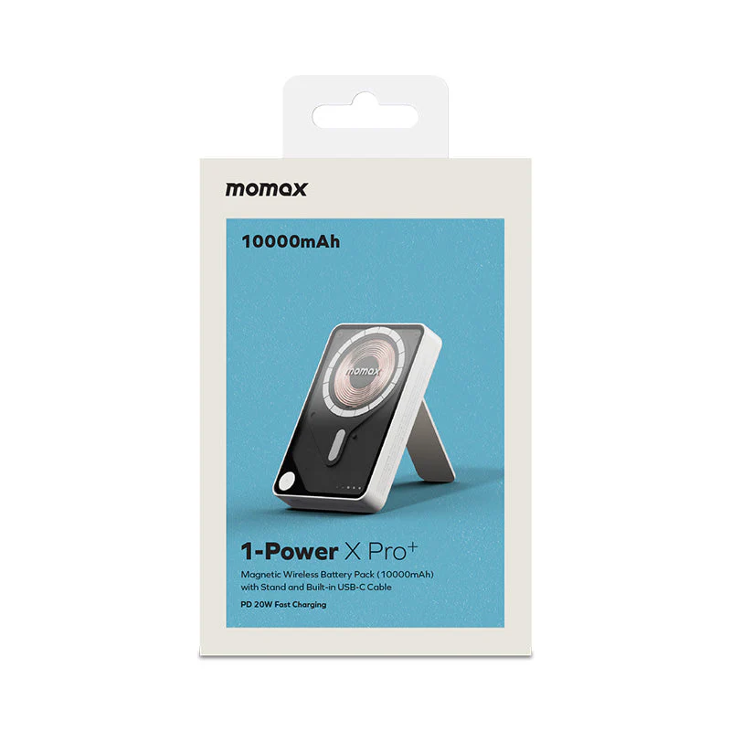 Momax IP132HKW 1-Power X Pro+ 20W 10,000mAh Magnetic Wireless Battery Pack with Built-In USB-C Cable (White) - Image 4