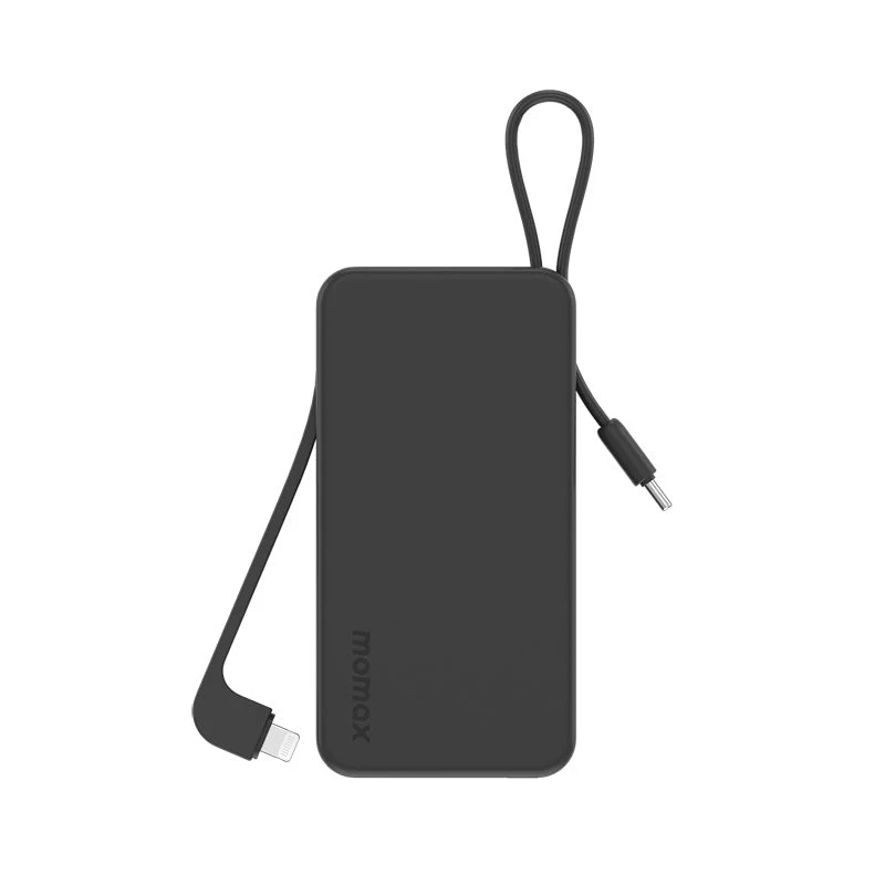 Momax IP138MFID 1-Power Vital+ 10000mAh Battery Pack with Dual Built-in USB-C & Lightning Cable (Black) - Image 2