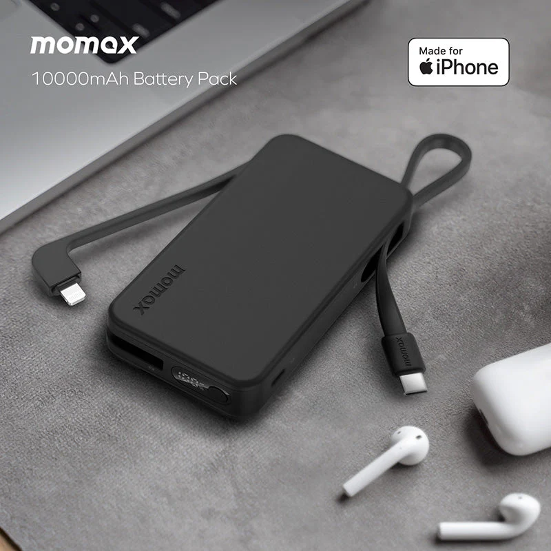 Momax IP138MFID 1-Power Vital+ 10000mAh Battery Pack with Dual Built-in USB-C & Lightning Cable (Black) - Image 5