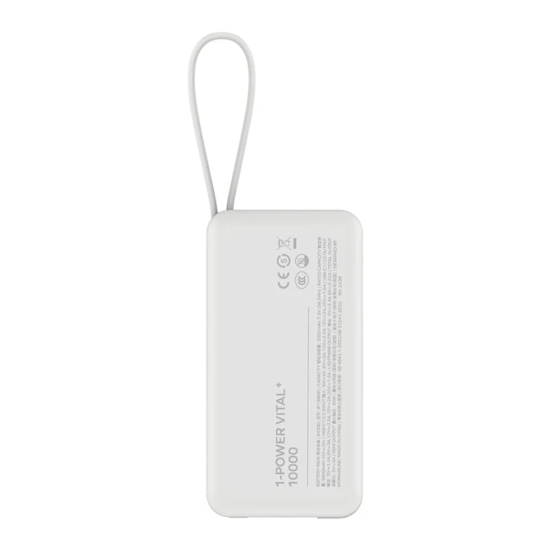 Momax IP138MFIW 1-Power Vital+ 10000mAh Battery Pack with Dual Built-in USB-C & Lightning Cable (White) - Image 3