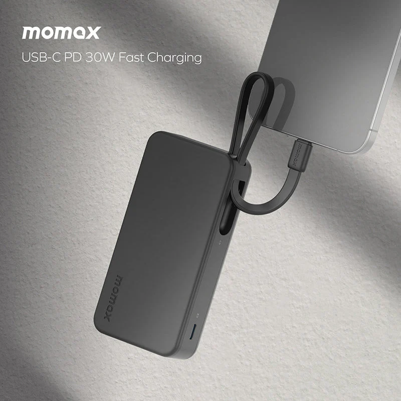 Momax IP138W 1-Power Vital+ 10000mAh Battery Pack with Dual Built-in USB-C Cable (White) - Image 5