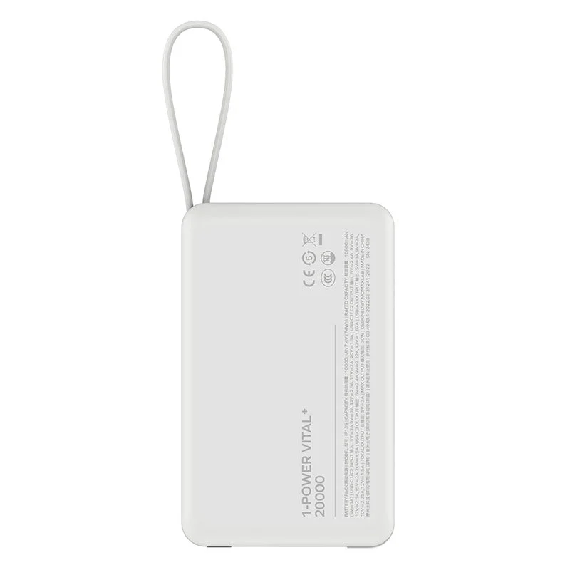 Momax IP139W 1-Power Vital+ 20000mAh Battery Pack with Dual Built-in USB-C Cable (White) - Image 3