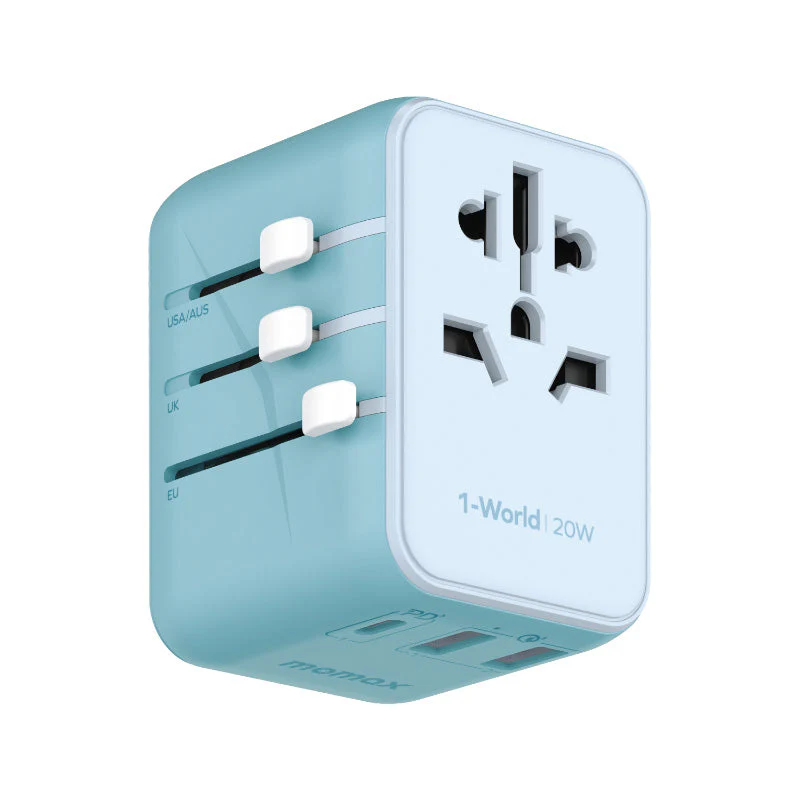 Momax UA11B 1-World 20W 3-Port + AC Travel Adapter - Blue - Image 3