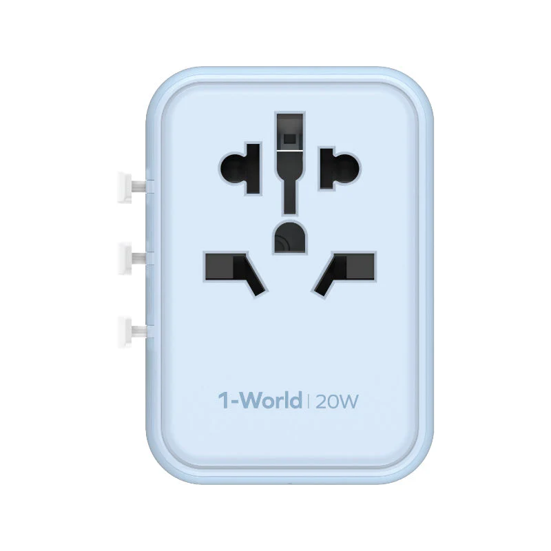 Momax UA11B 1-World 20W 3-Port + AC Travel Adapter - Blue - Image 4