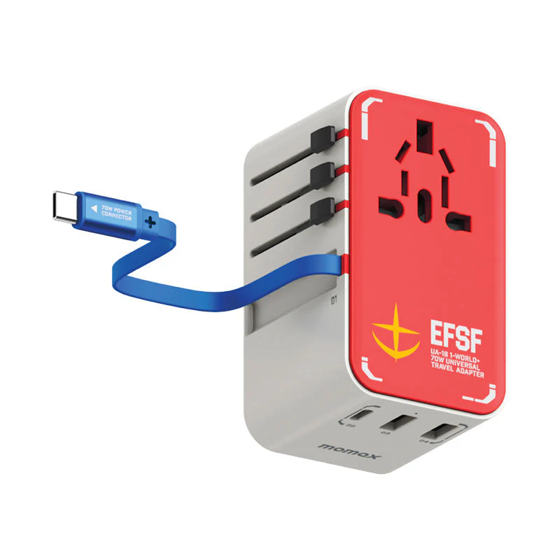 Momax UA18GDW I-World+ 70W GaN 3-Port + AC Travel Adapter with Built-in USB-C Cable - RX-78-2 Gundam - Image 7
