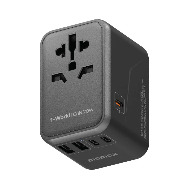 Momax UA8AD 1-World 70W GaN 5 Ports + AC Travel Adaptor - Black