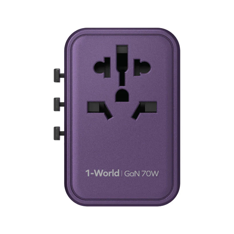 Momax UA8AU 1-World 70W GaN 5 Ports + AC Travel Adaptor - Purple - Image 2