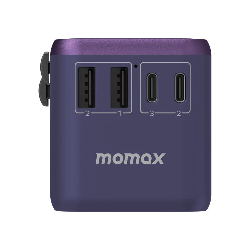 Momax UA8AU 1-World 70W GaN 5 Ports + AC Travel Adaptor - Purple - Image 3