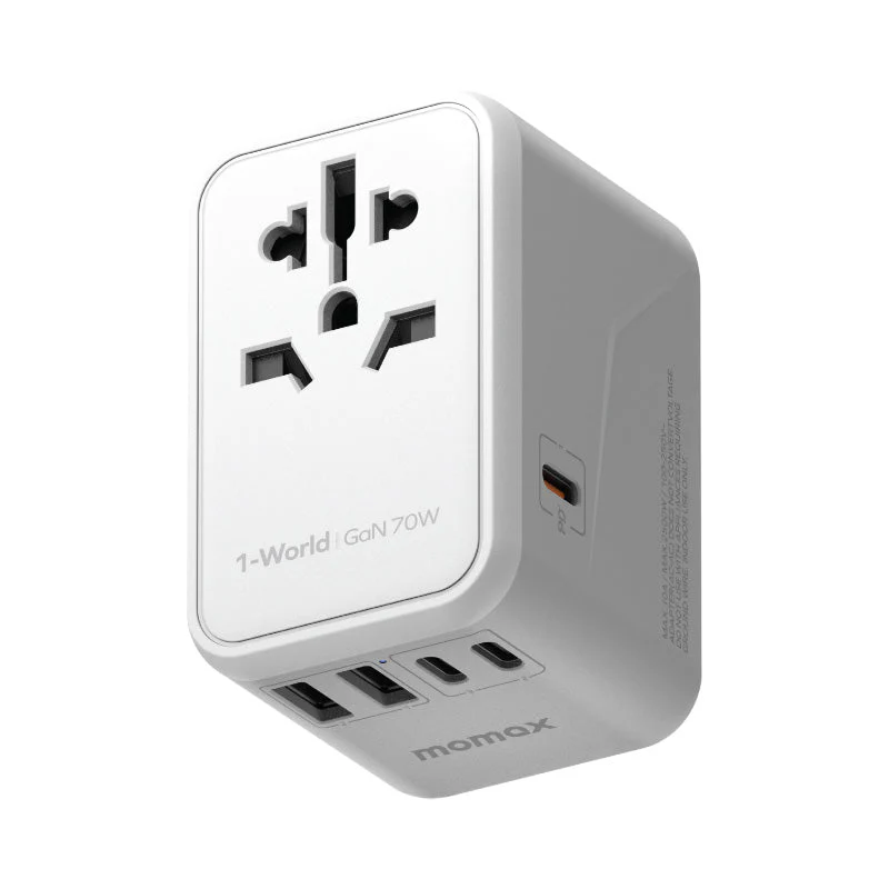 Momax UA8AW 1-World 70W GaN 5 Ports + AC Travel Adaptor - White