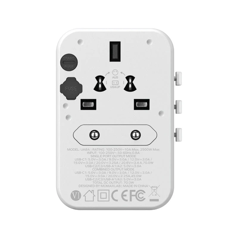 Momax UA8AW 1-World 70W GaN 5 Ports + AC Travel Adaptor - White - Image 6