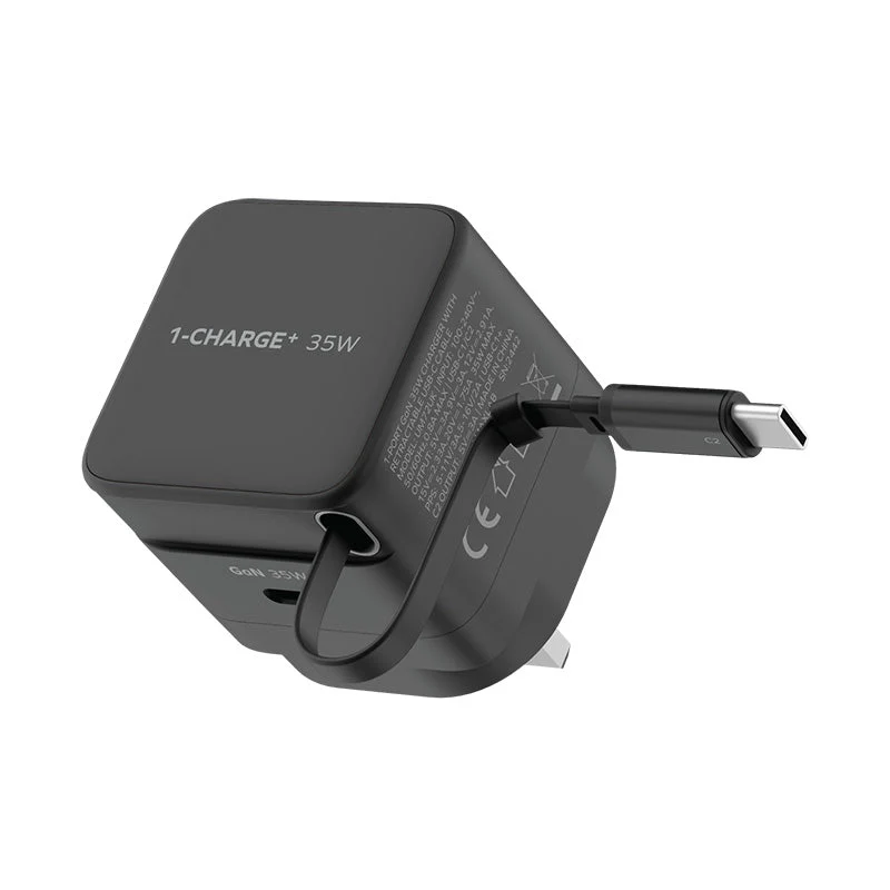 Momax UM72UKD 1-Charge+ 35W 1-Port GaN Charger with Retractable USB-C Cable - Black