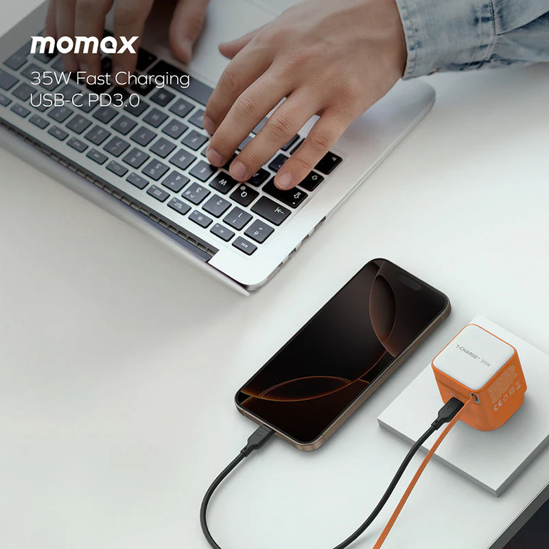 Momax UM72UKM 1-Charge+ 35W 1-Port GaN Charger with Retractable USB-C Cable - Orange - Image 7