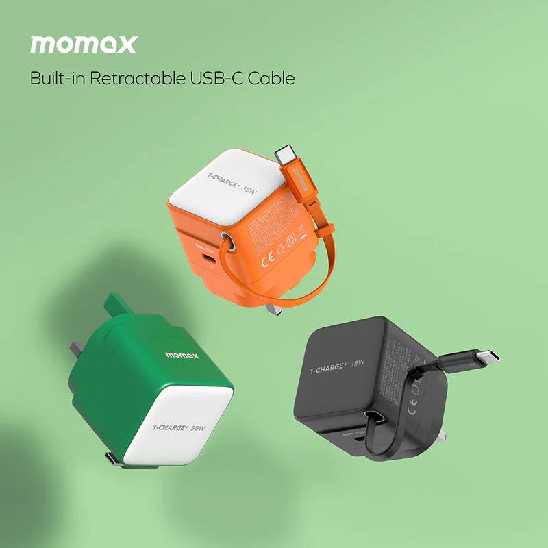 Momax UM72UKM 1-Charge+ 35W 1-Port GaN Charger with Retractable USB-C Cable - Orange - Image 8