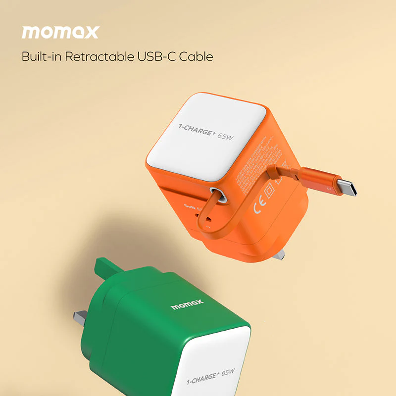 Momax UM76UKD 1-Charge+ 65W 1-Port GaN Charger with Retractable USB-C Cable - Black - Image 6