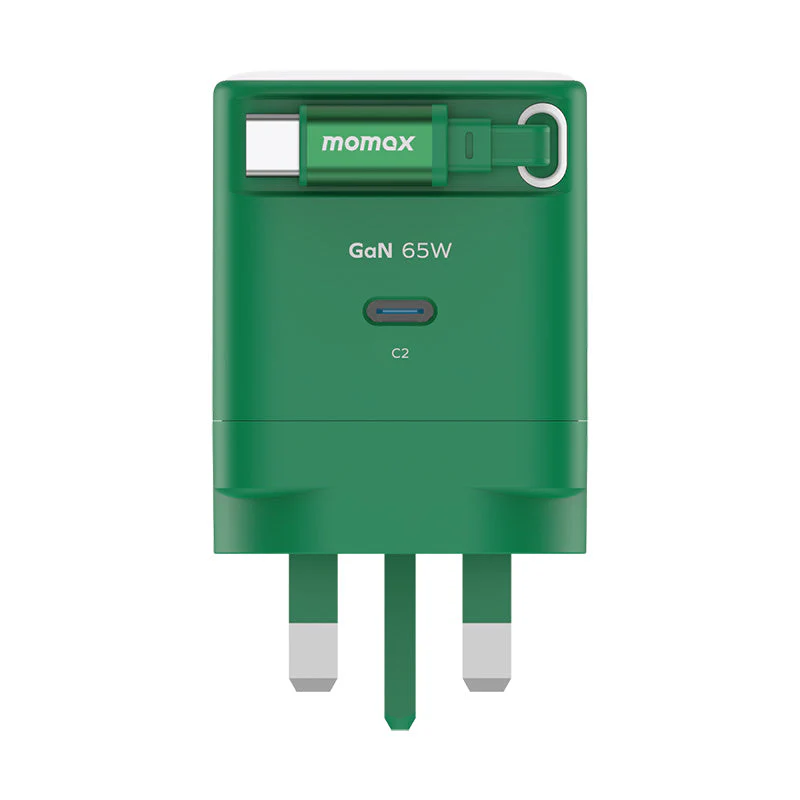 Momax UM76UKG 1-Charge+ 65W 1-Port GaN Charger with Retractable USB-C Cable - Green - Image 3
