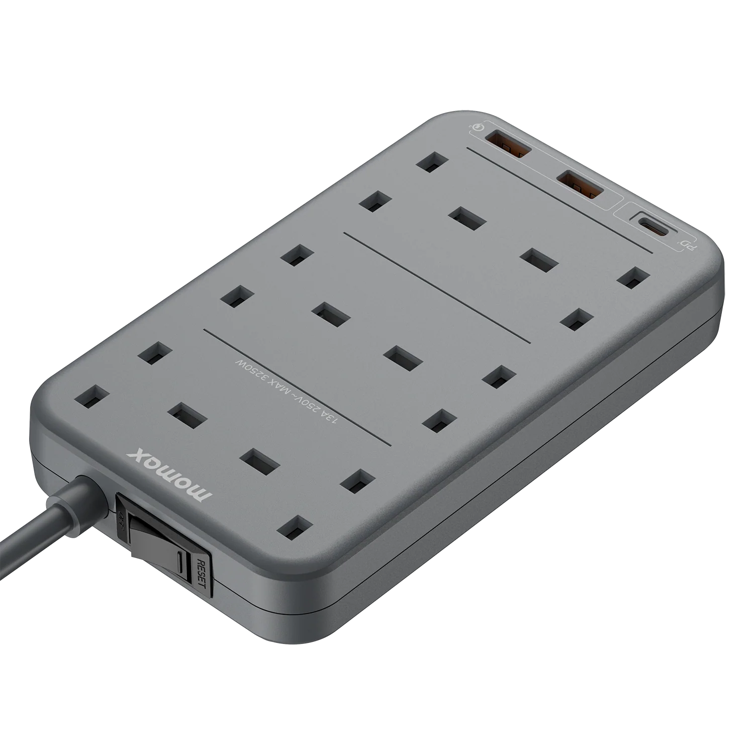 Momax US12UKE ONEPLUG 6-Outlet Power Strip with USB ( Space Grey) - Image 7