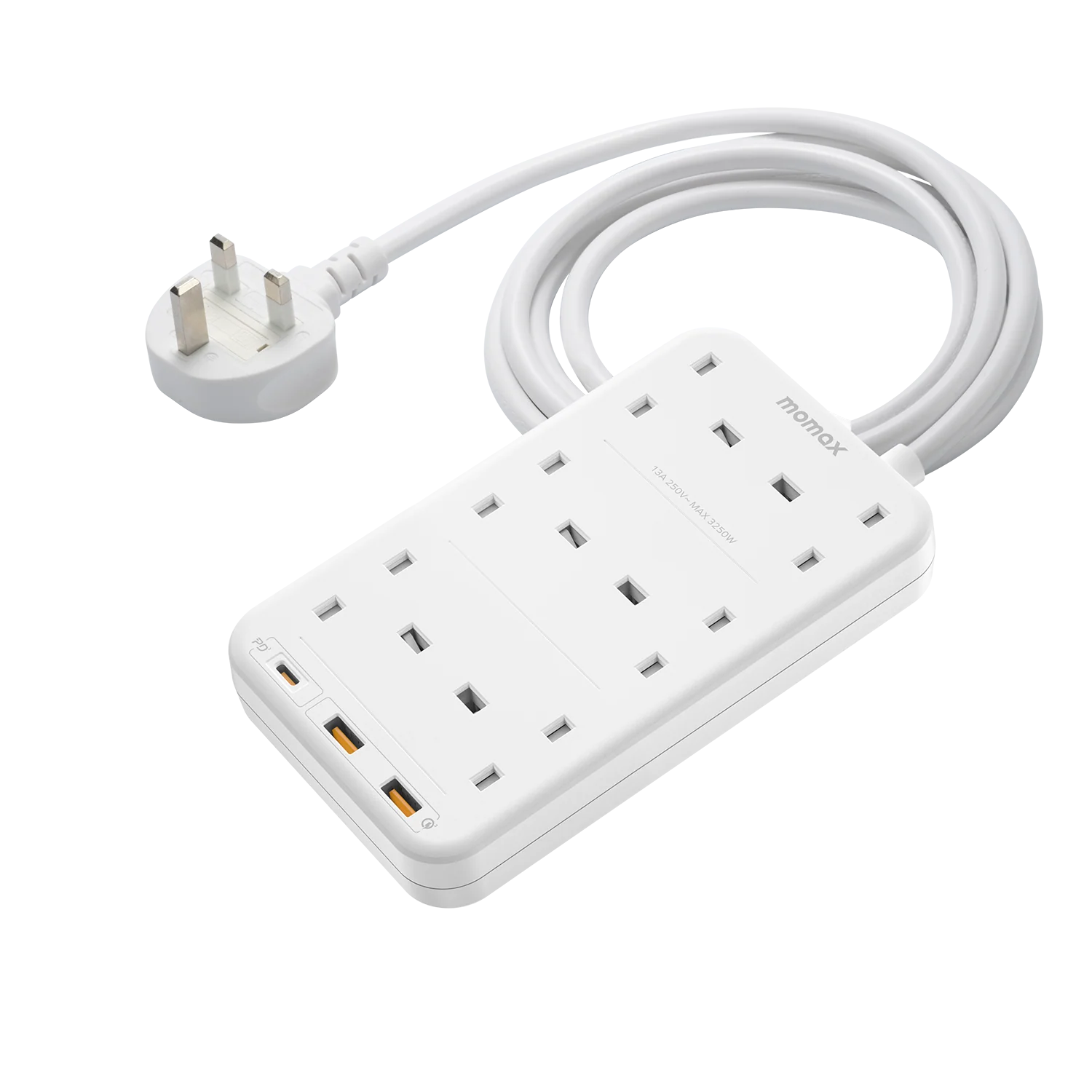 Momax US12UKW ONEPLUG 6-Outlet Power Strip with USB (White)
