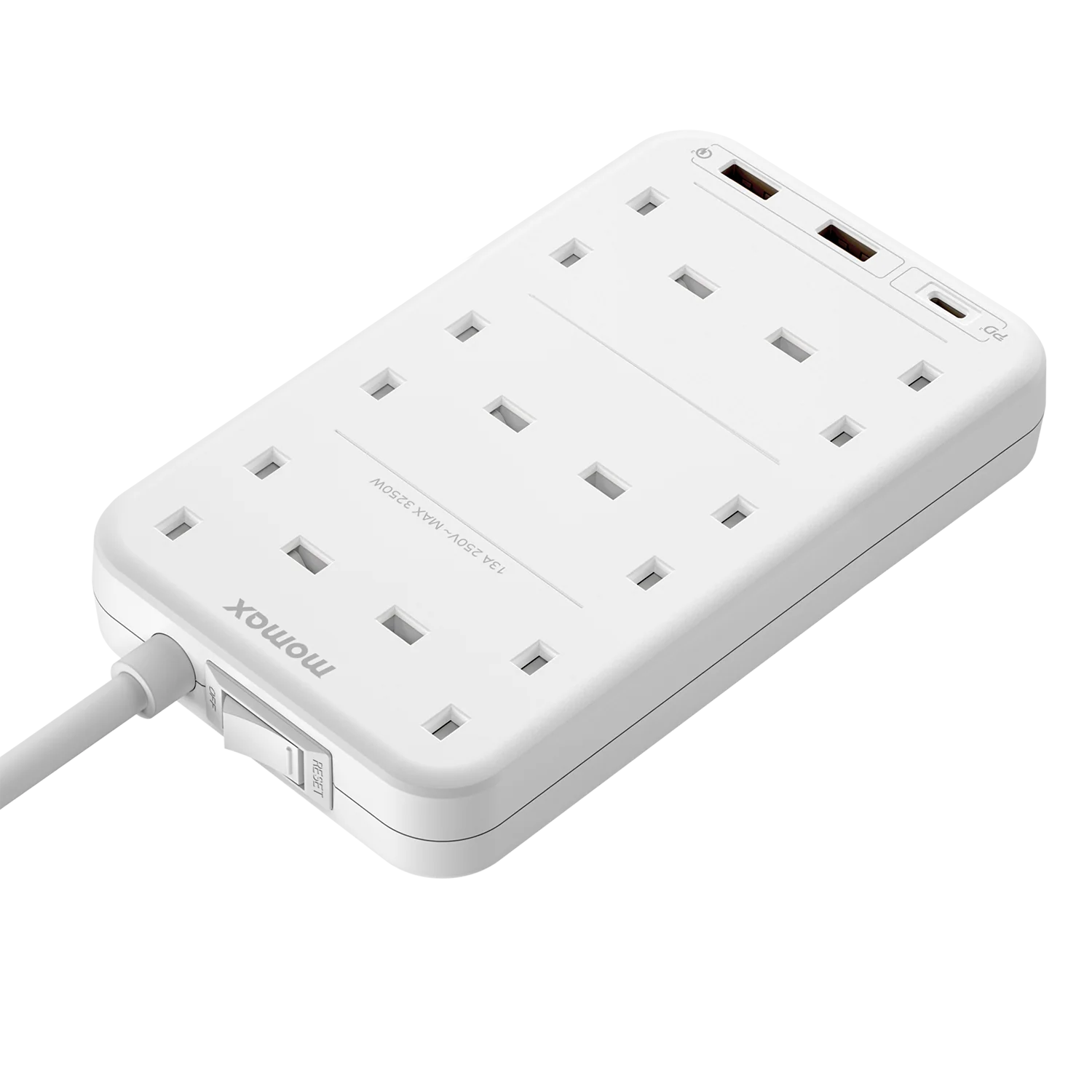 Momax US12UKW ONEPLUG 6-Outlet Power Strip with USB (White) - Image 5