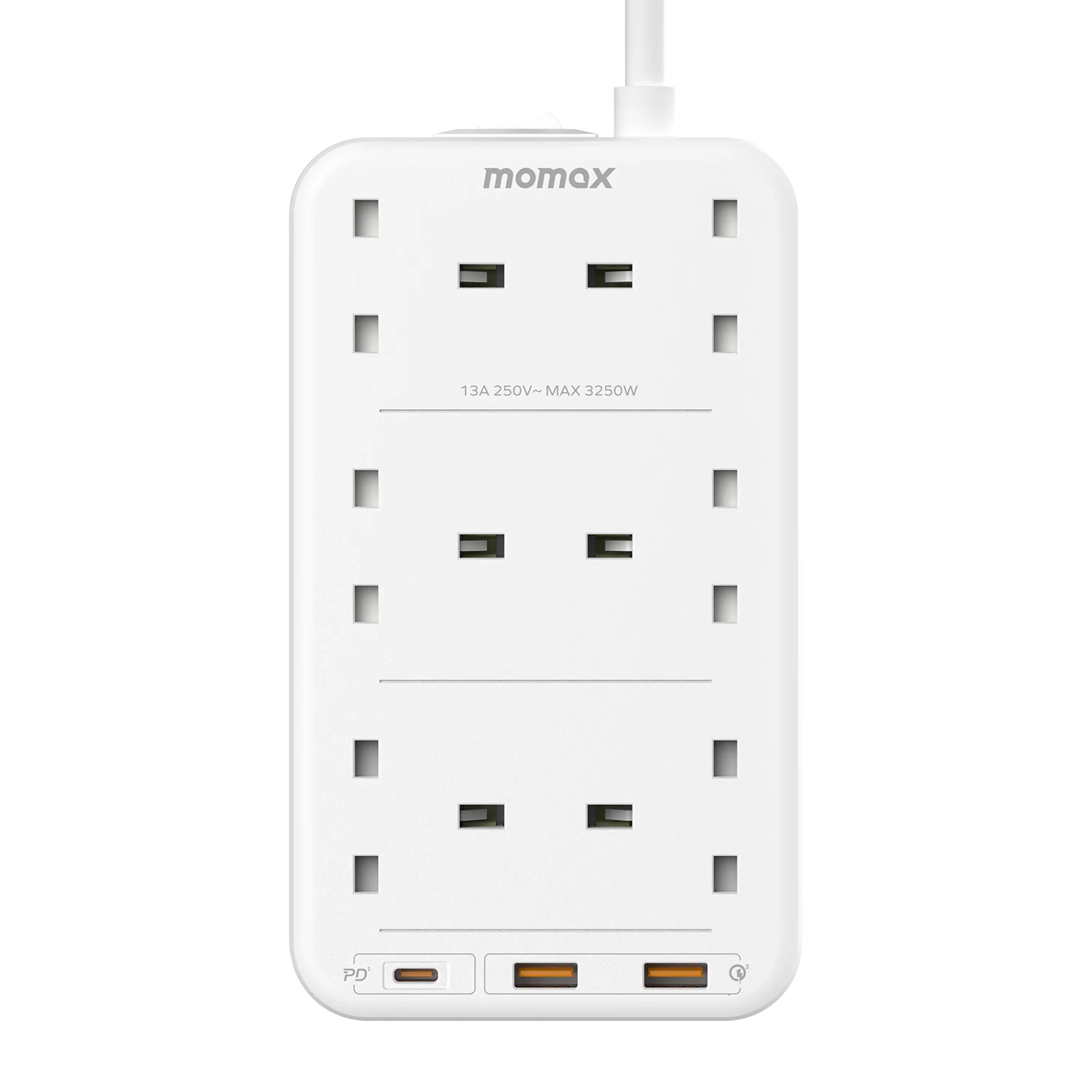 Momax US12UKW ONEPLUG 6-Outlet Power Strip with USB (White) - Image 7