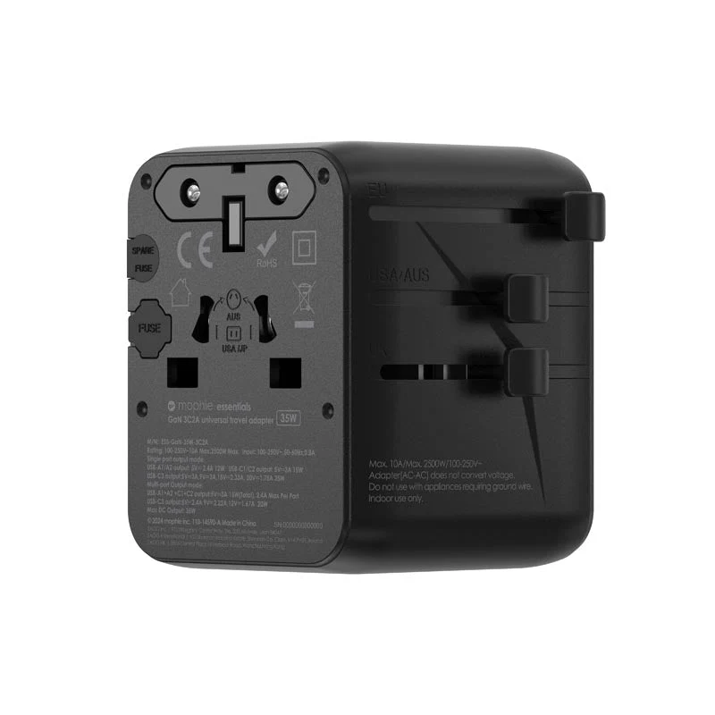 Mophie MP-409917457 Gan PD35W 3C2A Universal Travel Adapter (Black) - Image 3