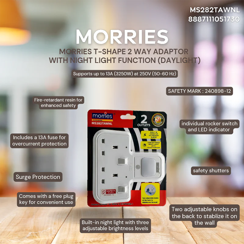 Morries MS282TAWNL T-Shape 2Way Adapter with Night Light Function - Image 2