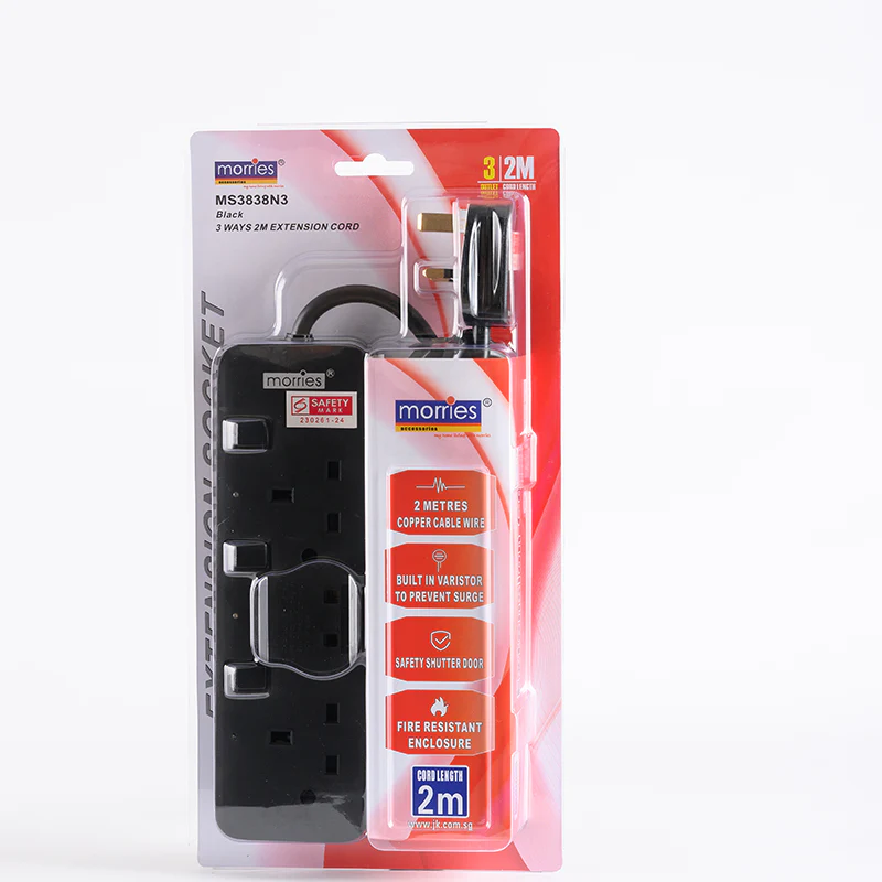 Morries MS3838N3 3Way 2M Extension with Surge (Black) - Image 2