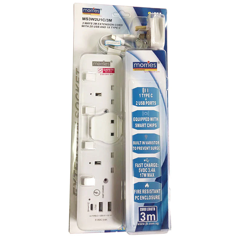 Morries MS3W2U1C/3M 3Way 3M Extension (2 USB + 1 Type-C) - Image 2