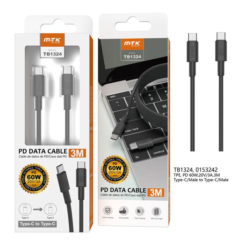Moveteck TB1324 Type C to Type C 60W 3A MM Cable (Black) - Image 2