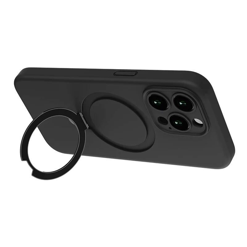 N.Brandz iPhone 15 Pro Liquid Silicon MagSafe Ring Stand Protective Case (Black) - Image 3