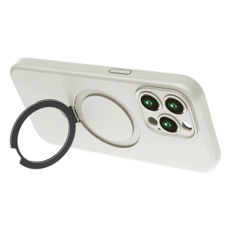 N.Brandz iPhone 15 Pro Max Liquid Silicon MagSafe Ring Stand Protective Case (Stone) - Image 2